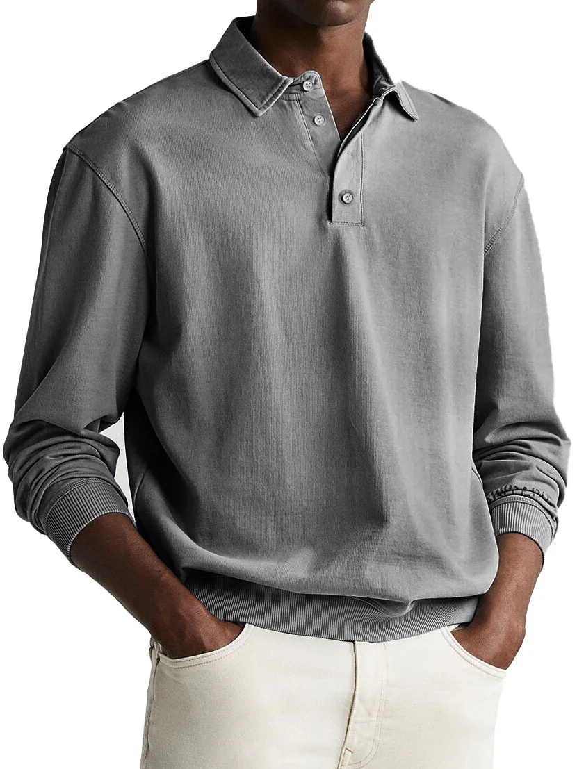 Royaura® Basic Men's Solid Color Buttoned Stretch Long Sleeve Polo Shirt Big Tall