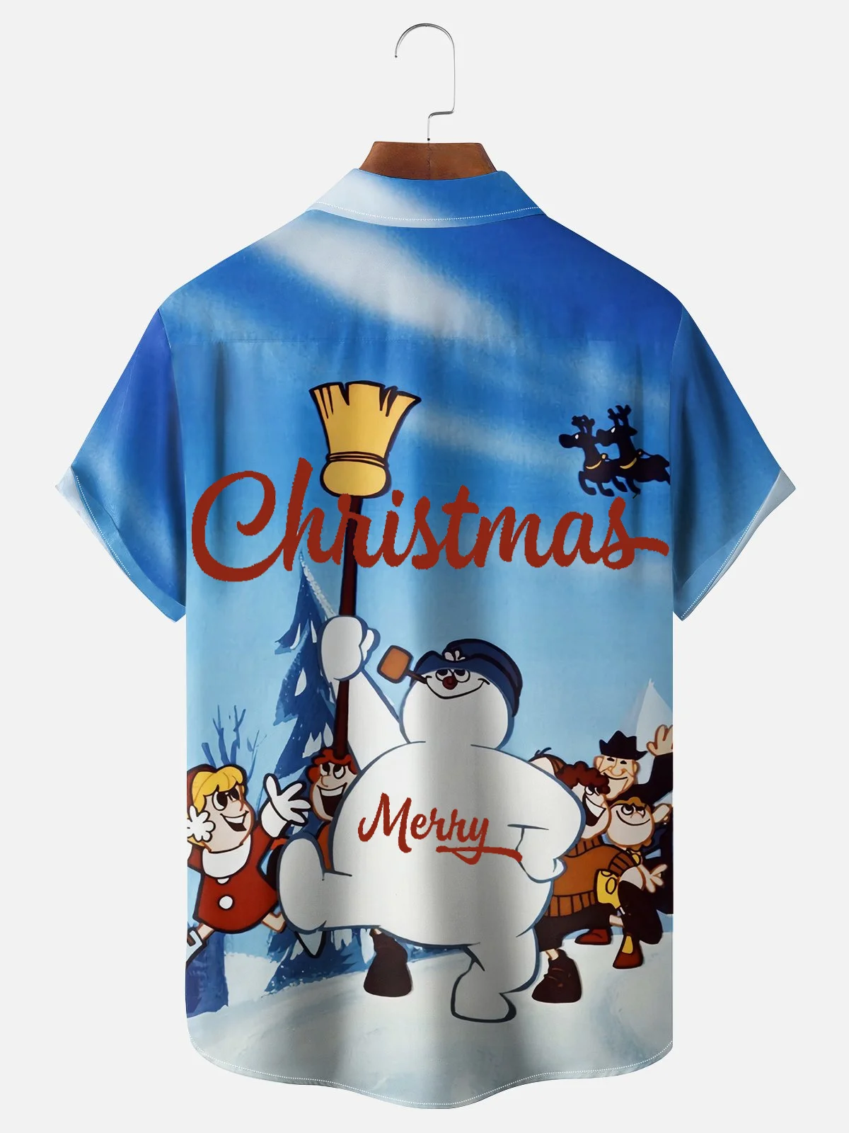 Royaura® Christmas Cartoon Print Men's Button Pocket Short Sleeve Shirt Big & Tall