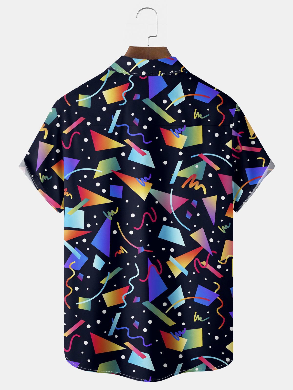 Royaura® Vintage 80s Gradient Geometric Print Men's Chest Pocket Stretch Hawaiian Shirt Big Tall