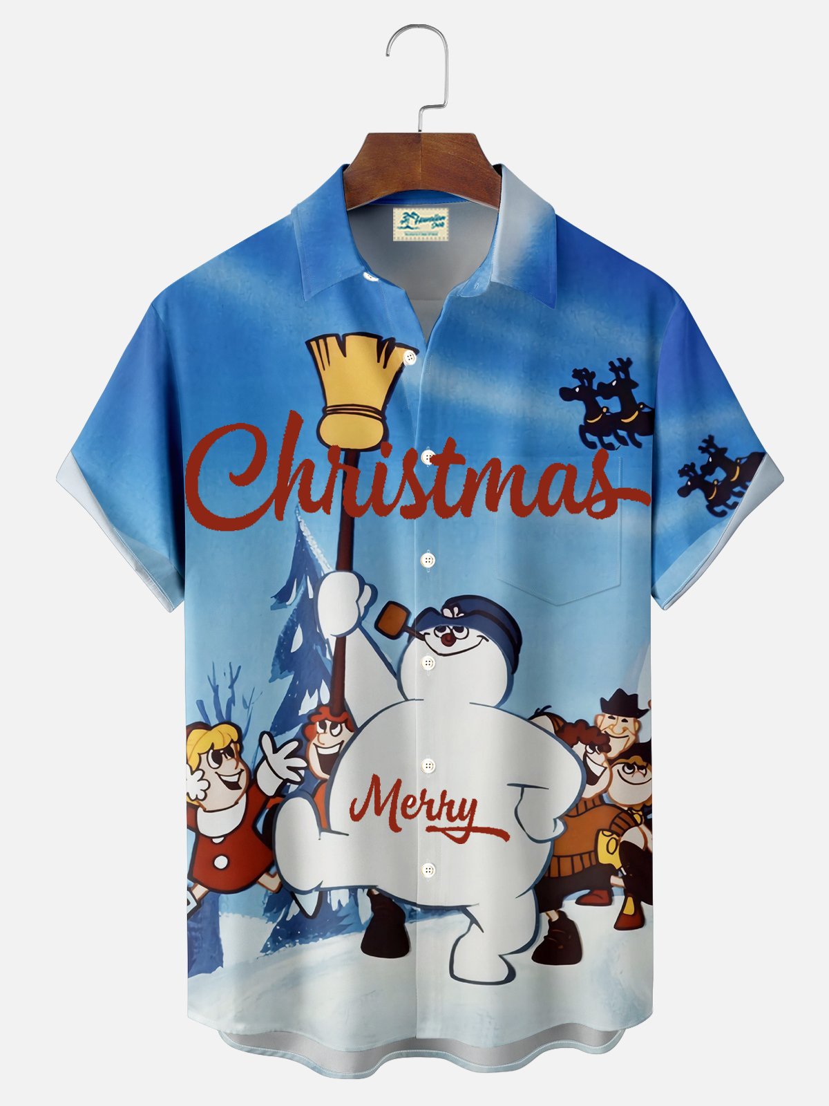 Royaura® Christmas Cartoon Print Men's Button Pocket Short Sleeve Shirt Big & Tall