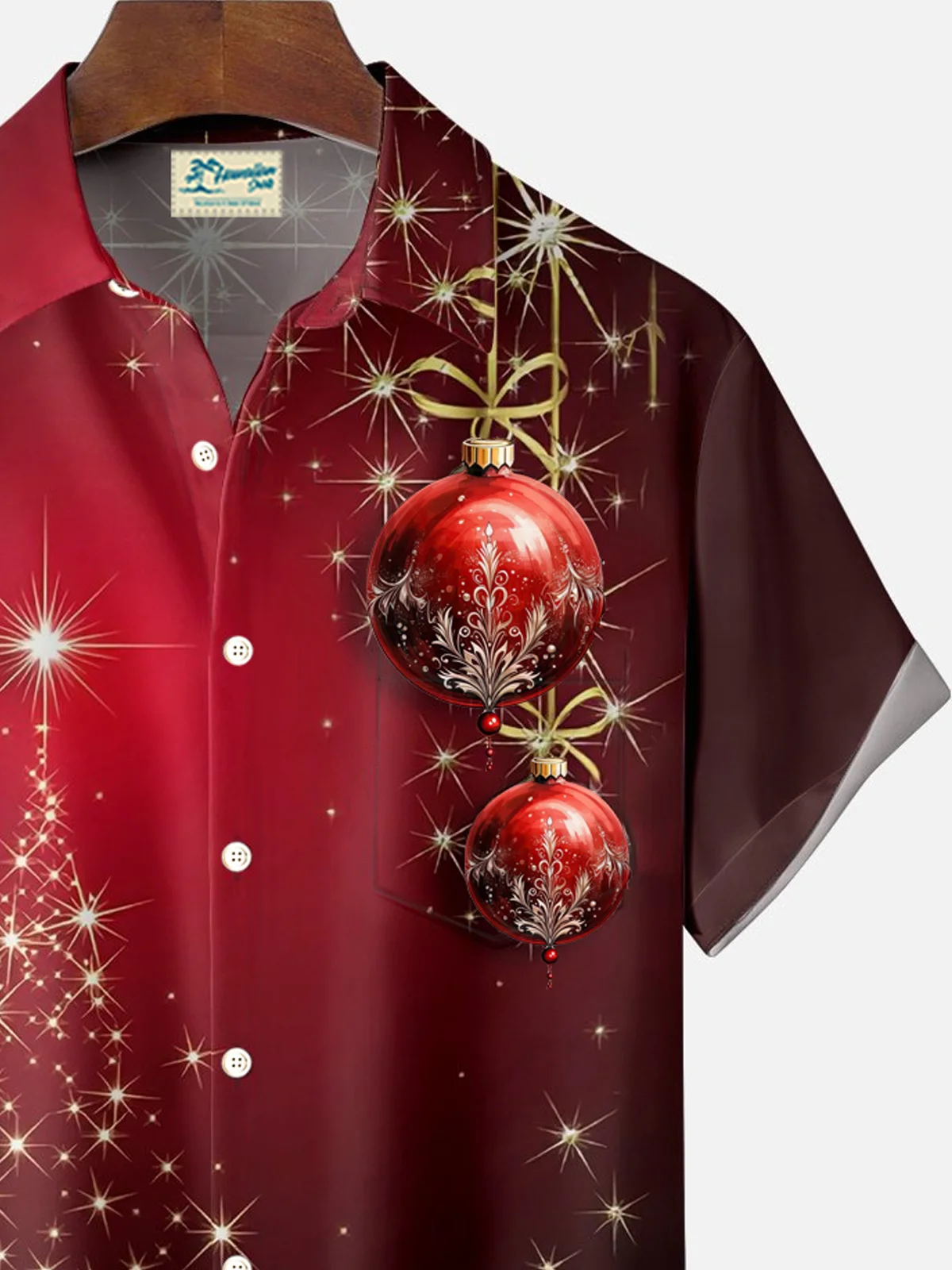 Royaura® Red Christmas Ball Print Men's Button Pocket Short Sleeve Shirt Big & Tall