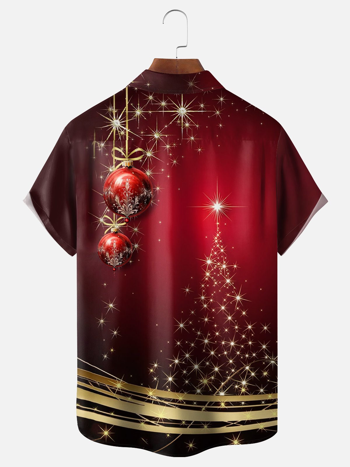 Royaura® Red Christmas Ball Print Men's Button Pocket Short Sleeve Shirt Big & Tall