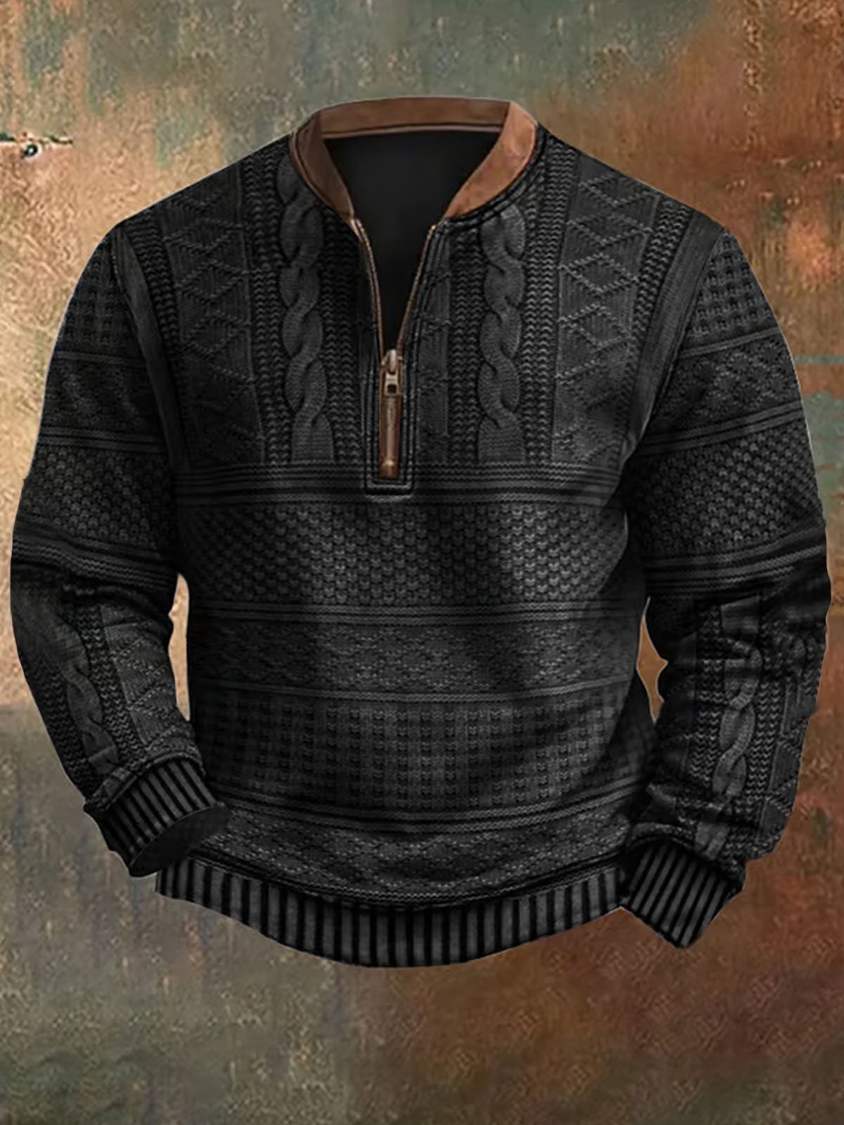 Royaura® Retro Plaid Texture 3D Digital Printing Men's Zipper Sweatshirt Big & Tall