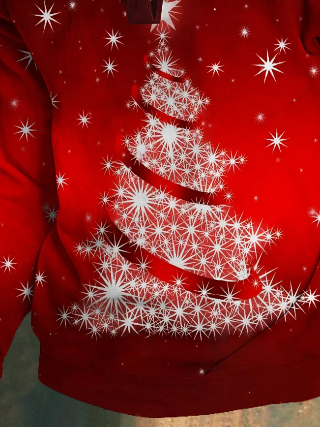 Royaura® Christmas Men's Shiny Christmas Tree Print Men's Button-Down Stand Collar Sweatshirt