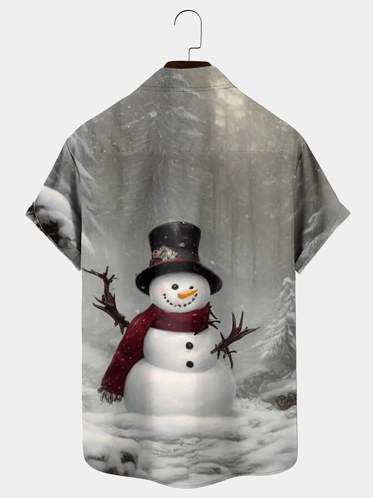 Royaura® Christmas Snowman Print Men's Holiday Chest Pocket Stretch Short Sleeve Shirt Big & Tall