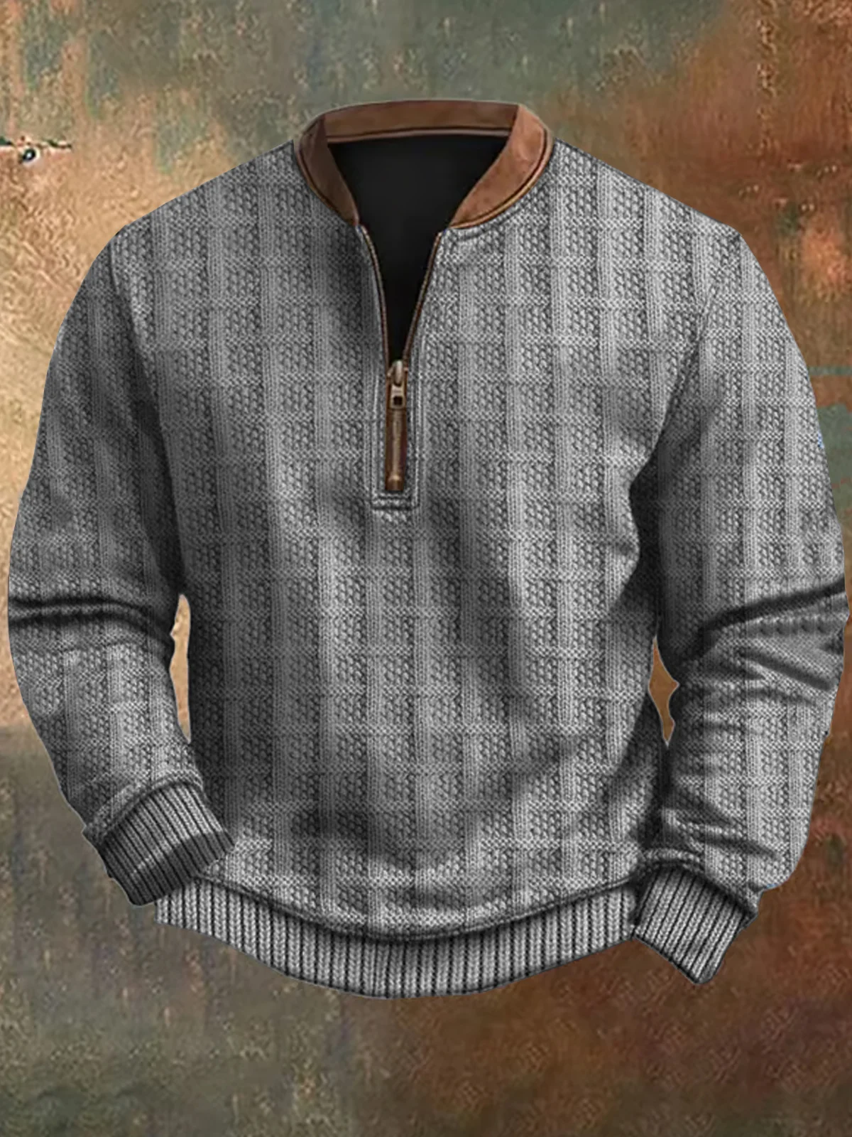 Royaura® Retro Plaid Texture 3D Digital Printing Men's Zipper Sweatshirt Big & Tall