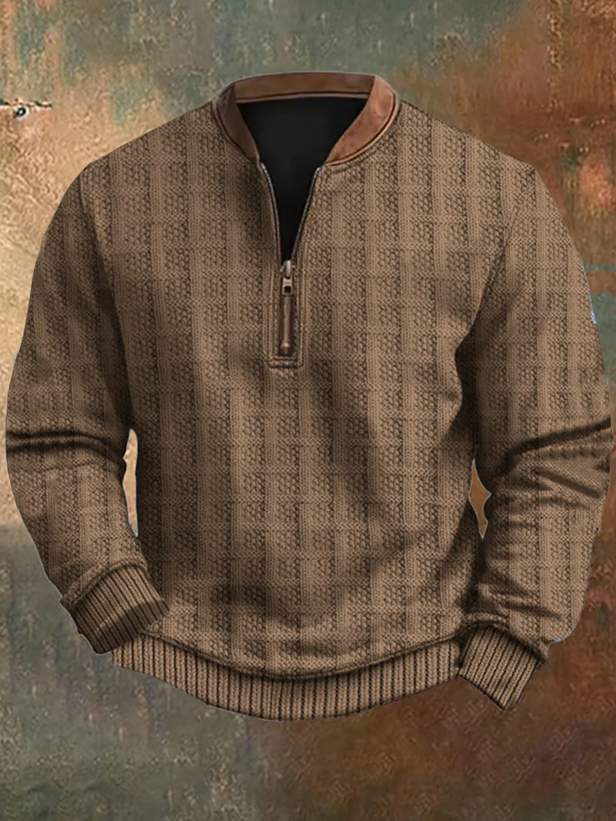 Royaura® Retro Plaid Texture 3D Digital Printing Men's Zipper Sweatshirt Big & Tall