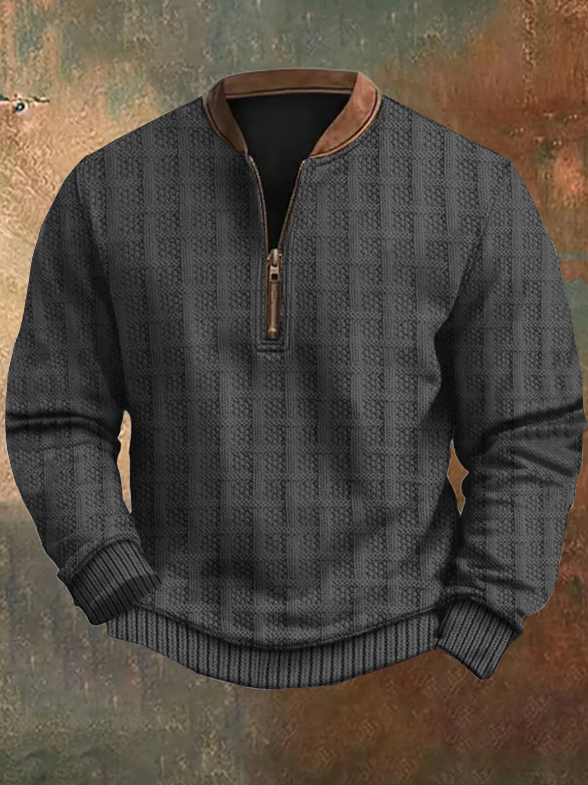 Royaura® Retro Plaid Texture 3D Digital Printing Men's Zipper Sweatshirt Big & Tall