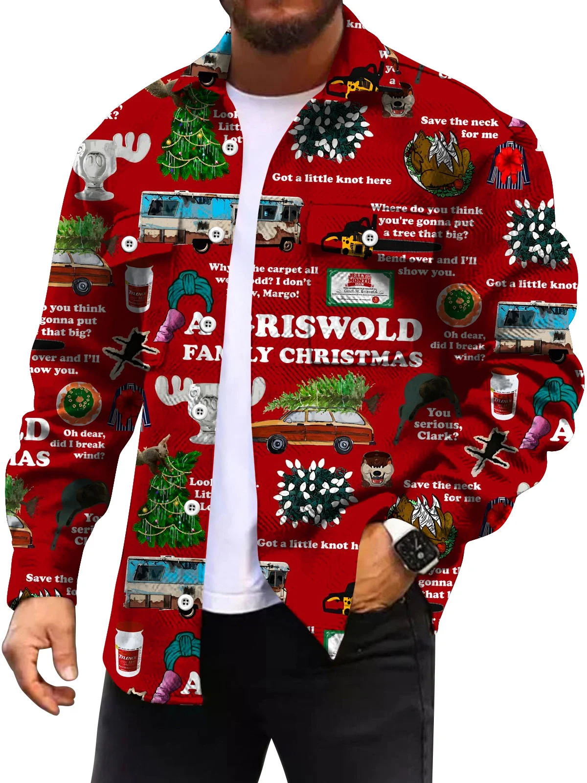 Royaura® Corduroy Christmas Movie Print Men's Button Pocket Jacket Big & Tall