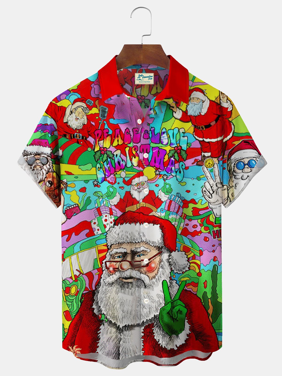 Royaura® Christmas Hippie Print Men's Button Pocket Short Sleeve Shirt Big & Tall