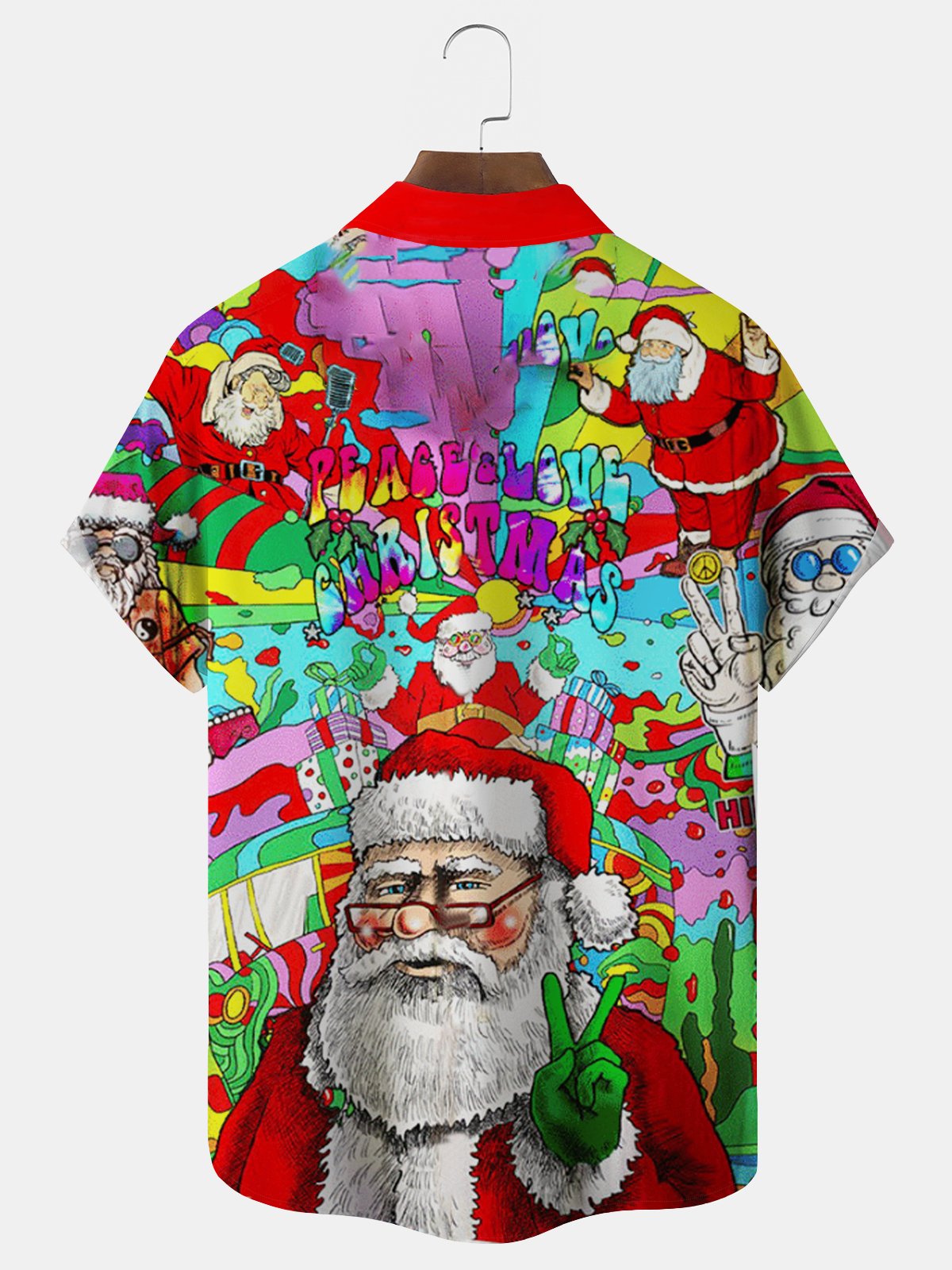 Royaura® Christmas Hippie Print Men's Button Pocket Short Sleeve Shirt Big & Tall