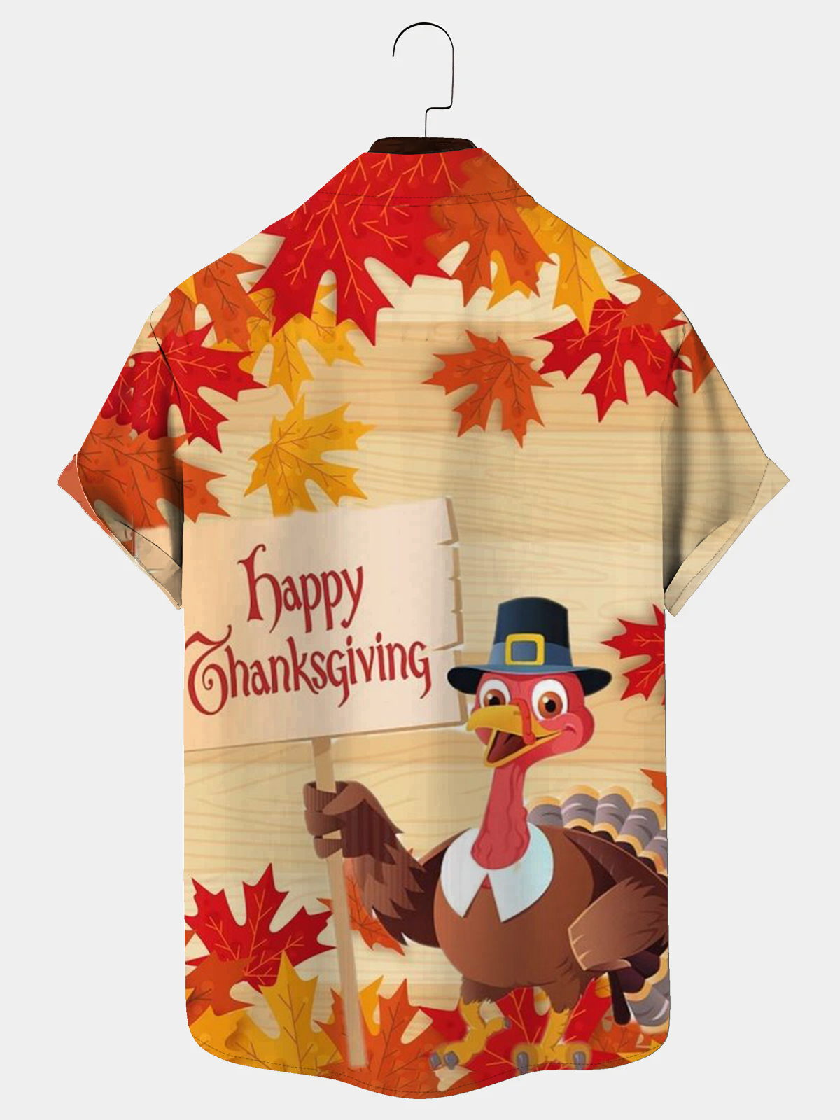 Royaura® Thanksgiving Turkey Print Men's Holiday Chest Pocket Stretch Short Sleeve Shirt Big & Tall