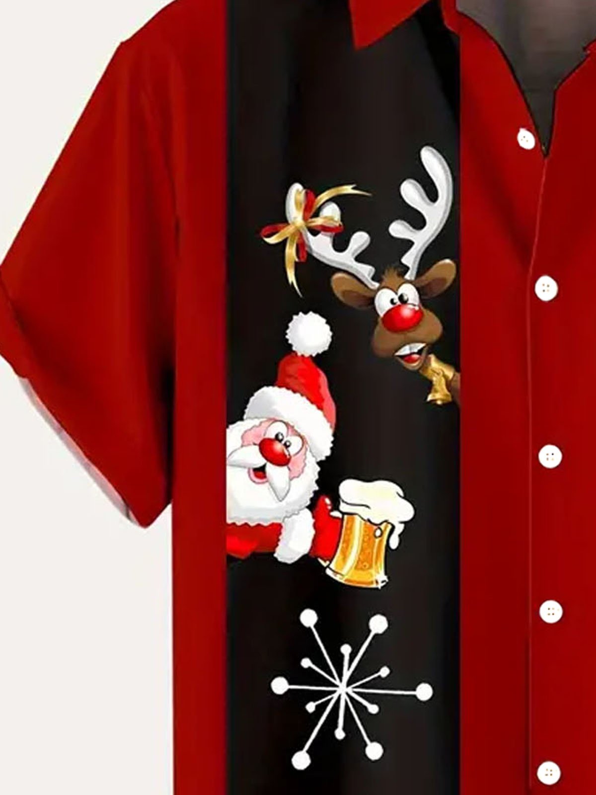 Royaura® Christmas Deer Beer Print Men's Button Pocket Short Sleeve Shirt Big & Tall