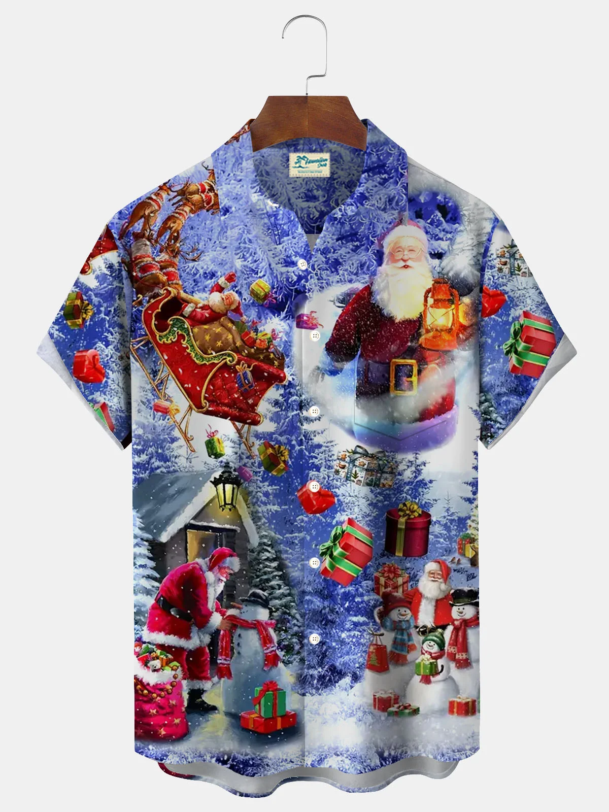 Royaura® Christmas Print Men's Button Pocket Short Sleeve Shirt Big & Tall