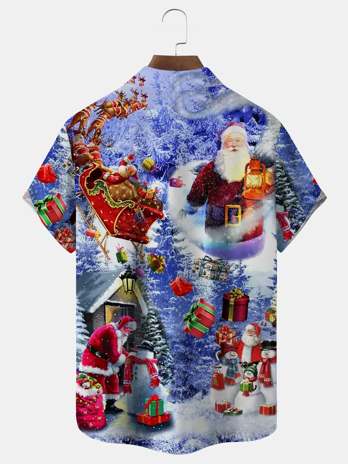 Royaura® Christmas Print Men's Button Pocket Short Sleeve Shirt Big & Tall