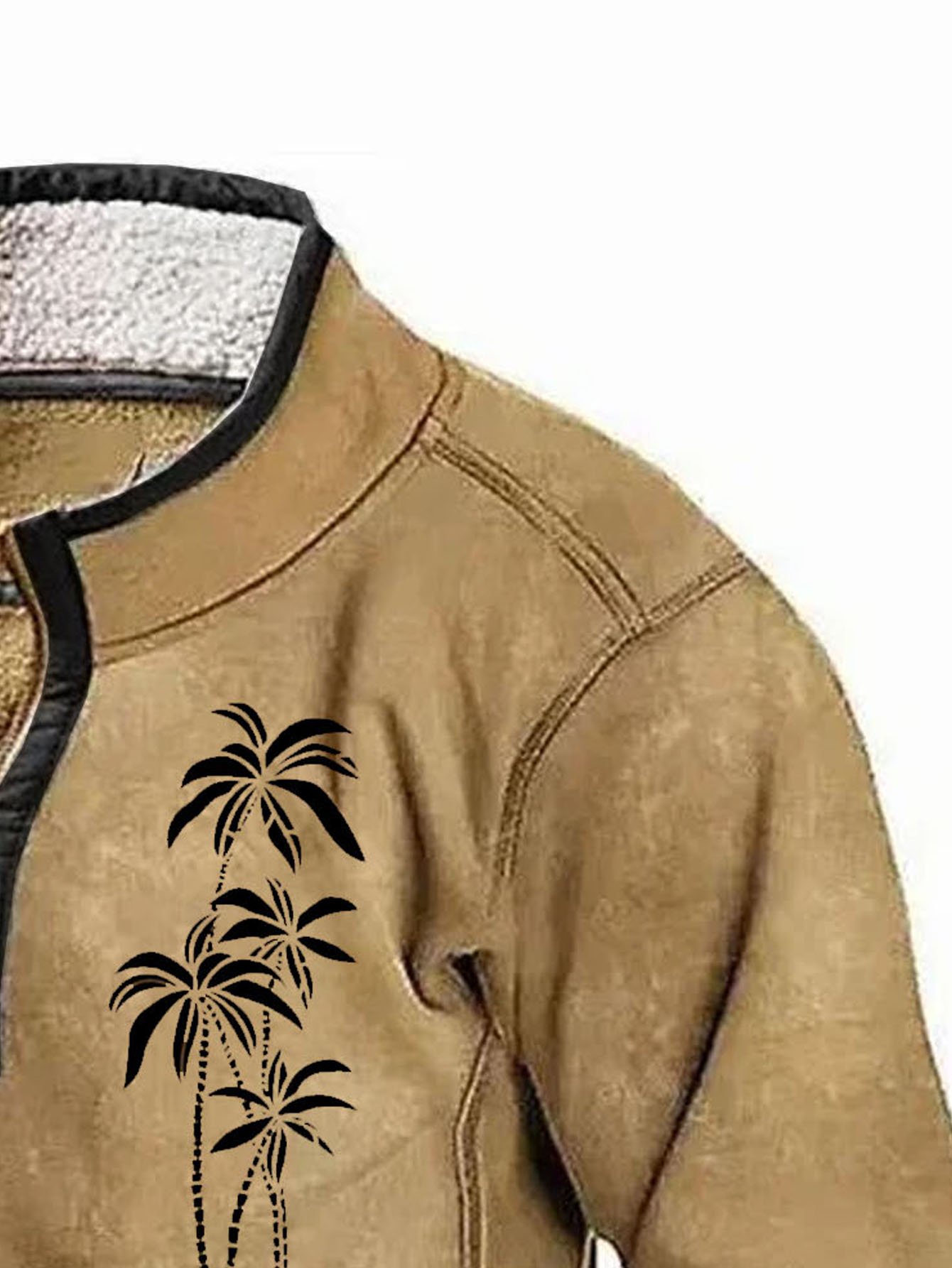 Royaura® Men's Retro Coconut Tree Print Zipper Fur Collar Long Sleeve Sweatshirt Big & Tall