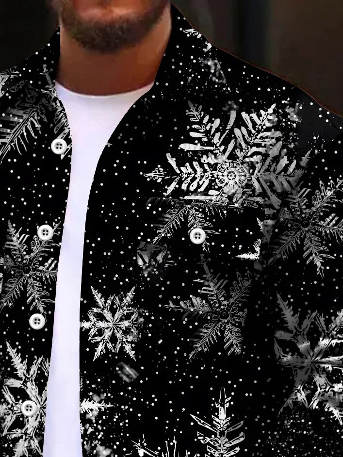 Royaura® Christmas Men's Snowflake Print Button Wide Stripe Corduroy Cardigan Pocket Jacket