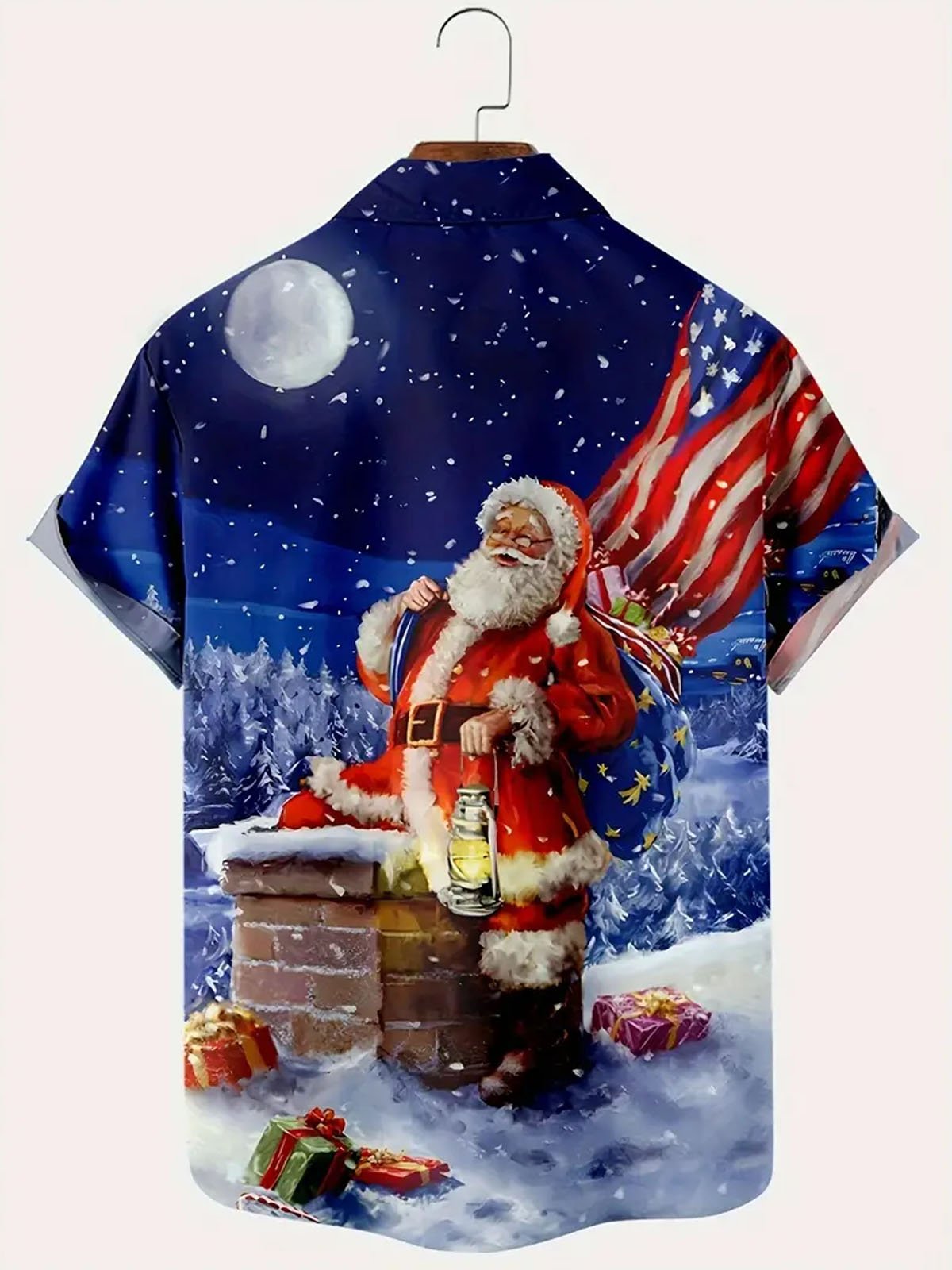 Royaura® Christmas Print Men's Button Pocket Short Sleeve Shirt Big & Tall