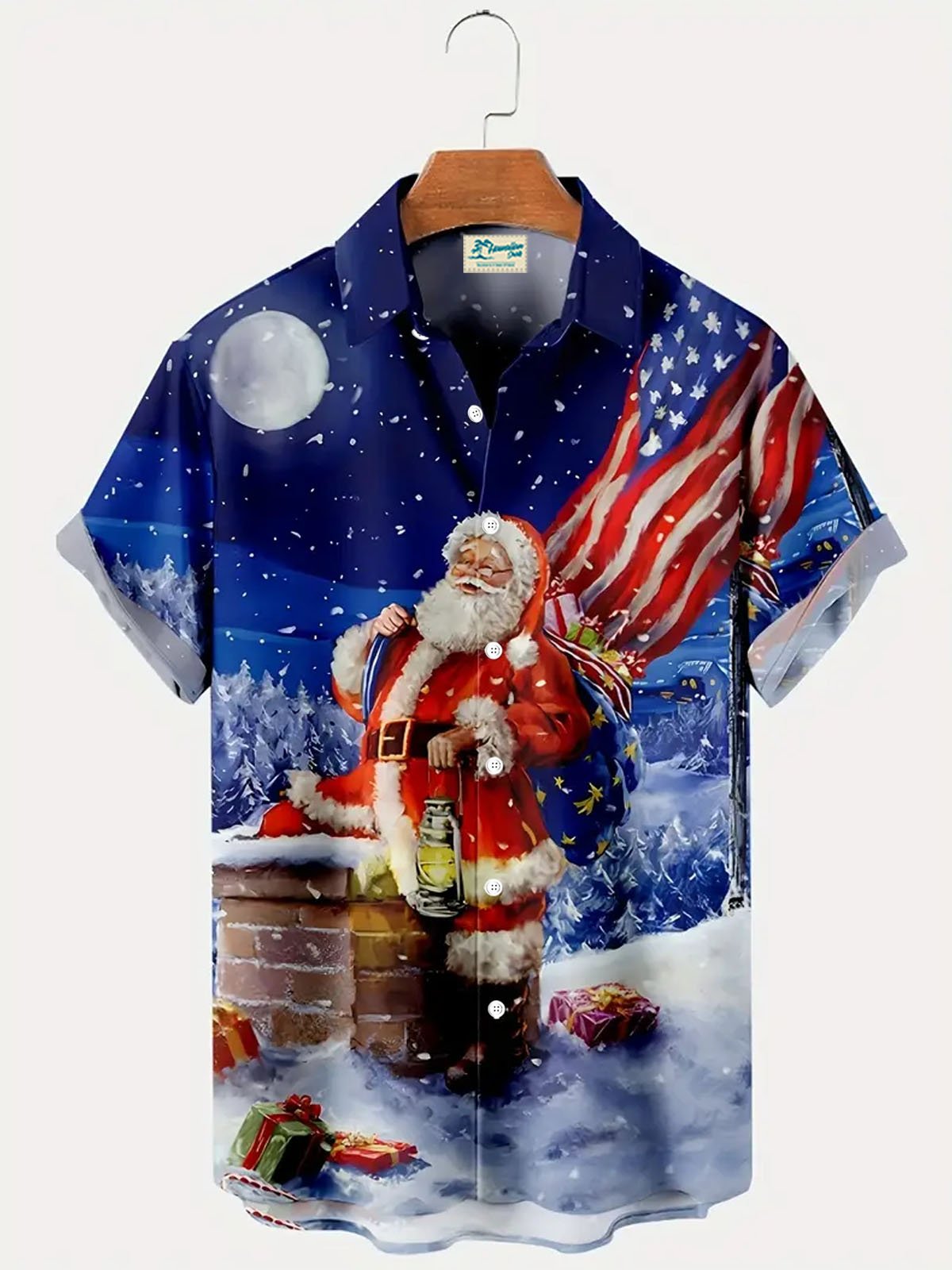 Royaura® Christmas Print Men's Button Pocket Short Sleeve Shirt Big & Tall