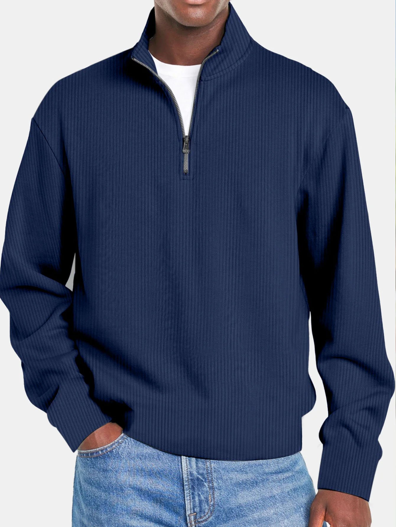 Royaura® Corduroy Basic Stripe Men's Long Sleeve Zipper Sweatshirt Big & Tall