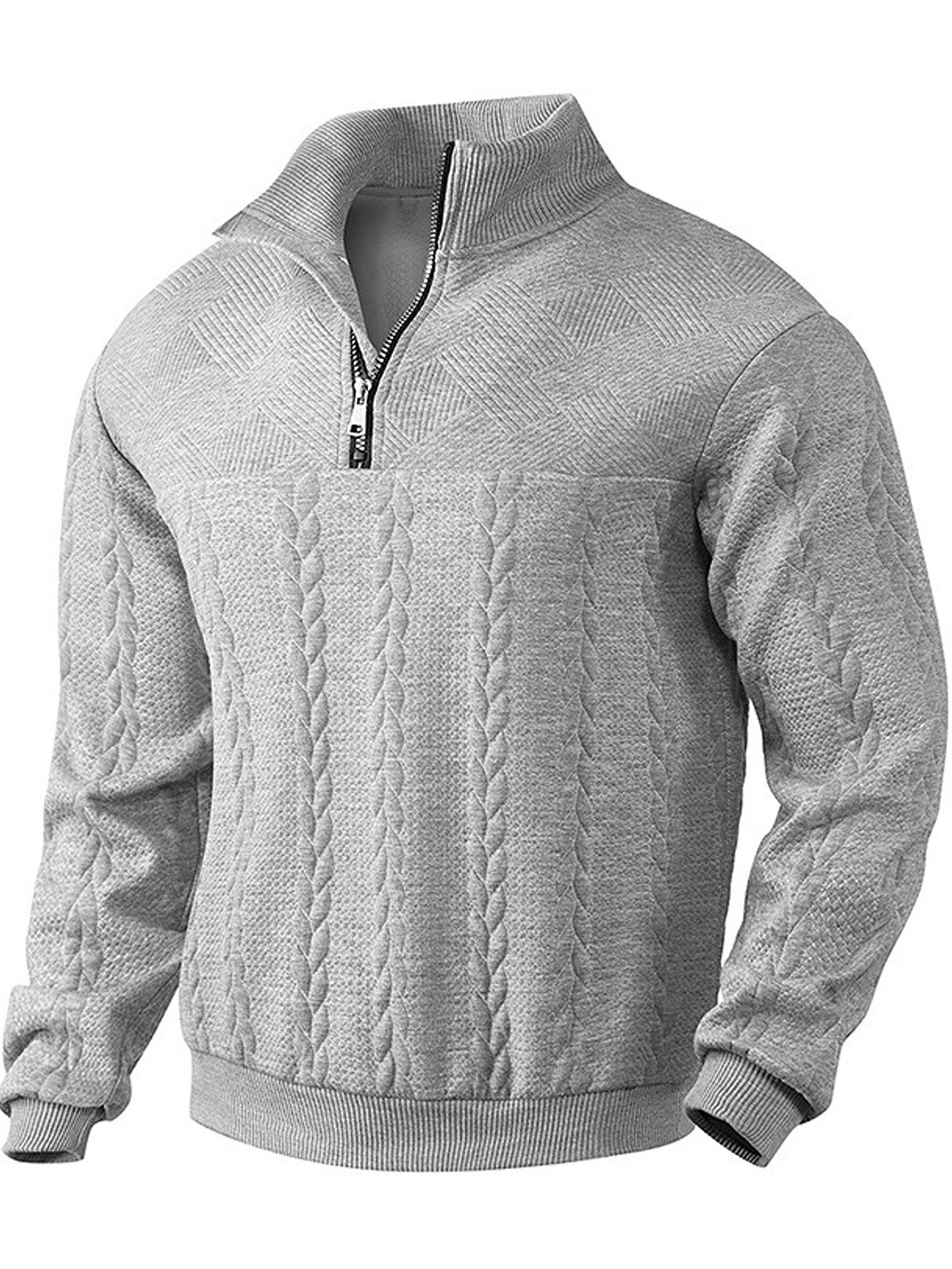 Royaura® Jacquard Solid Basic Men's Zipper Stand Collar Long Sleeve Sweatshirt Big & Tall