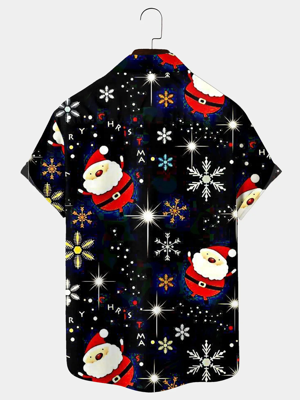 Royaura® Christmas Santa Claus Print Men's Holiday Chest Pocket Stretch Short Sleeve Shirt Big & Tall