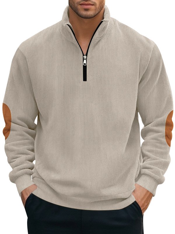 Royaura® Basic Men's Corduroy Half-Zip Stand Collar Sweatshirt