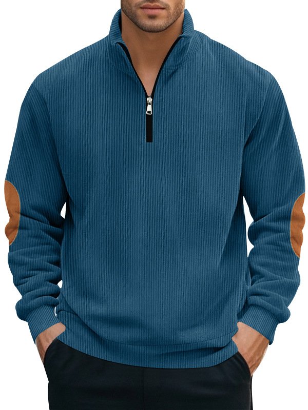 Royaura® Basic Men's Corduroy Half-Zip Stand Collar Sweatshirt