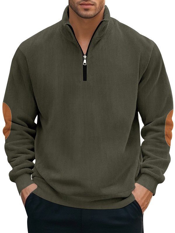 Royaura® Basic Men's Corduroy Half-Zip Stand Collar Sweatshirt