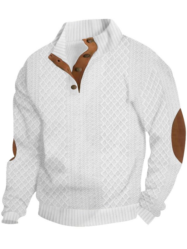 Royaura® Basic Men's Knitted Jacquard Button Stand Collar Sweatshirt