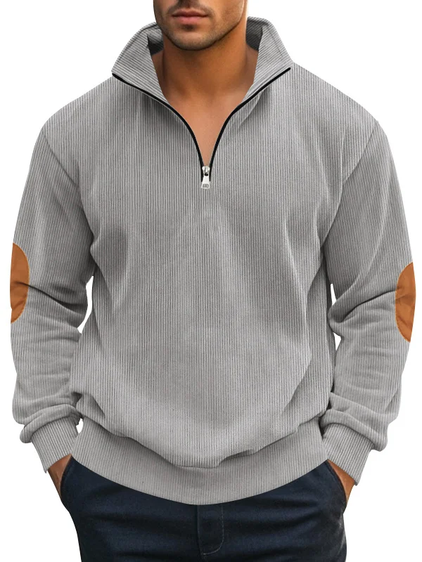 Royaura® Basic Men's Corduroy Half-Zip Stand Collar Sweatshirt