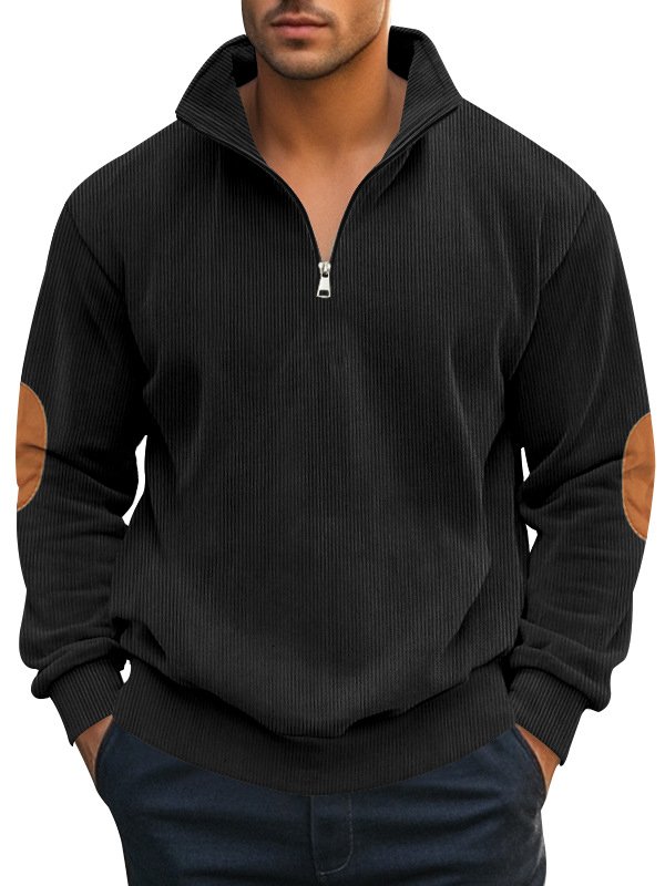 Royaura® Basic Men's Corduroy Half-Zip Stand Collar Sweatshirt