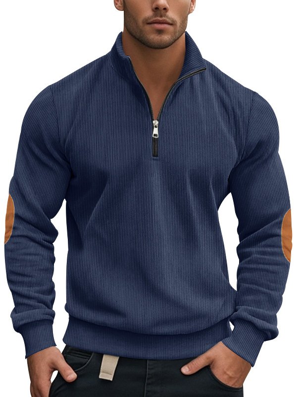 Royaura® Basic Men's Corduroy Half-Zip Stand Collar Sweatshirt