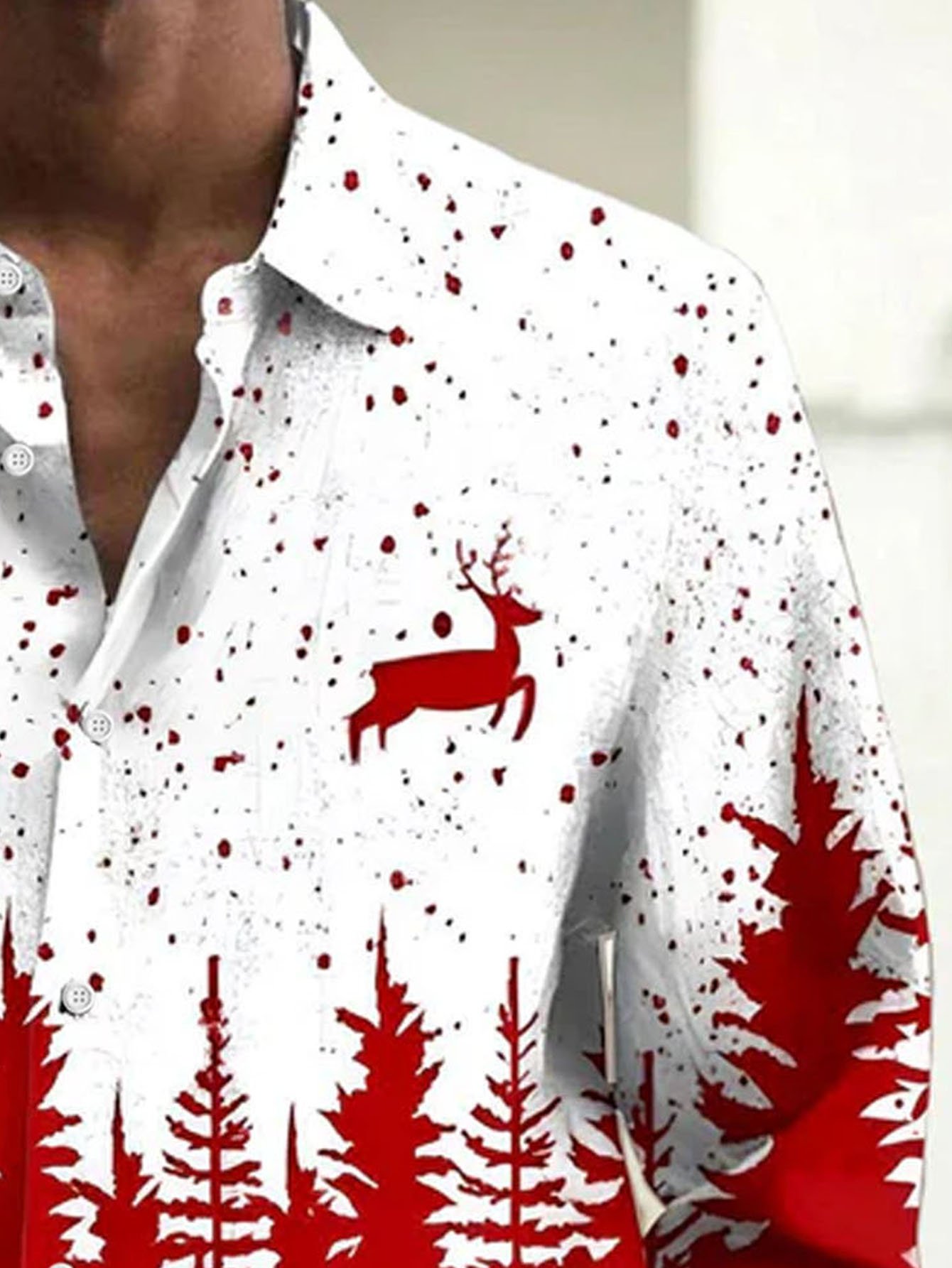 Royaura® Christmas Deer Gradient Print Men's Button Pocket Long Sleeve Shirt Big & Tall