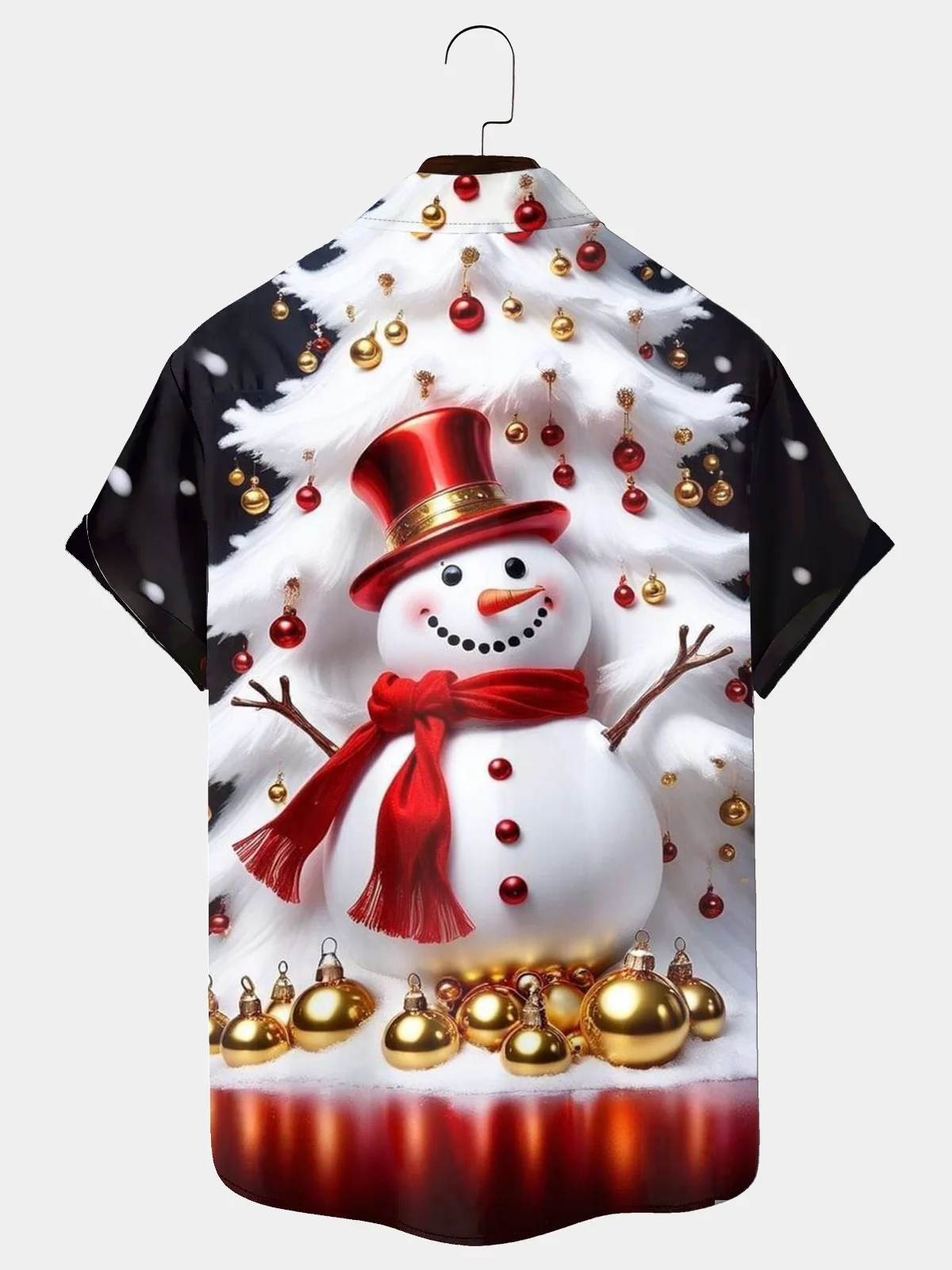 Royaura® Christmas Snowman Print Men's Holiday Chest Pocket Stretch Short Sleeve Shirt Big & Tall