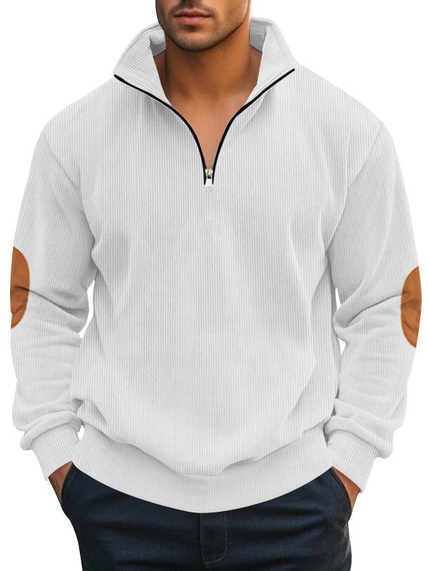 Royaura® Basic Men's Corduroy Half-Zip Stand Collar Sweatshirt