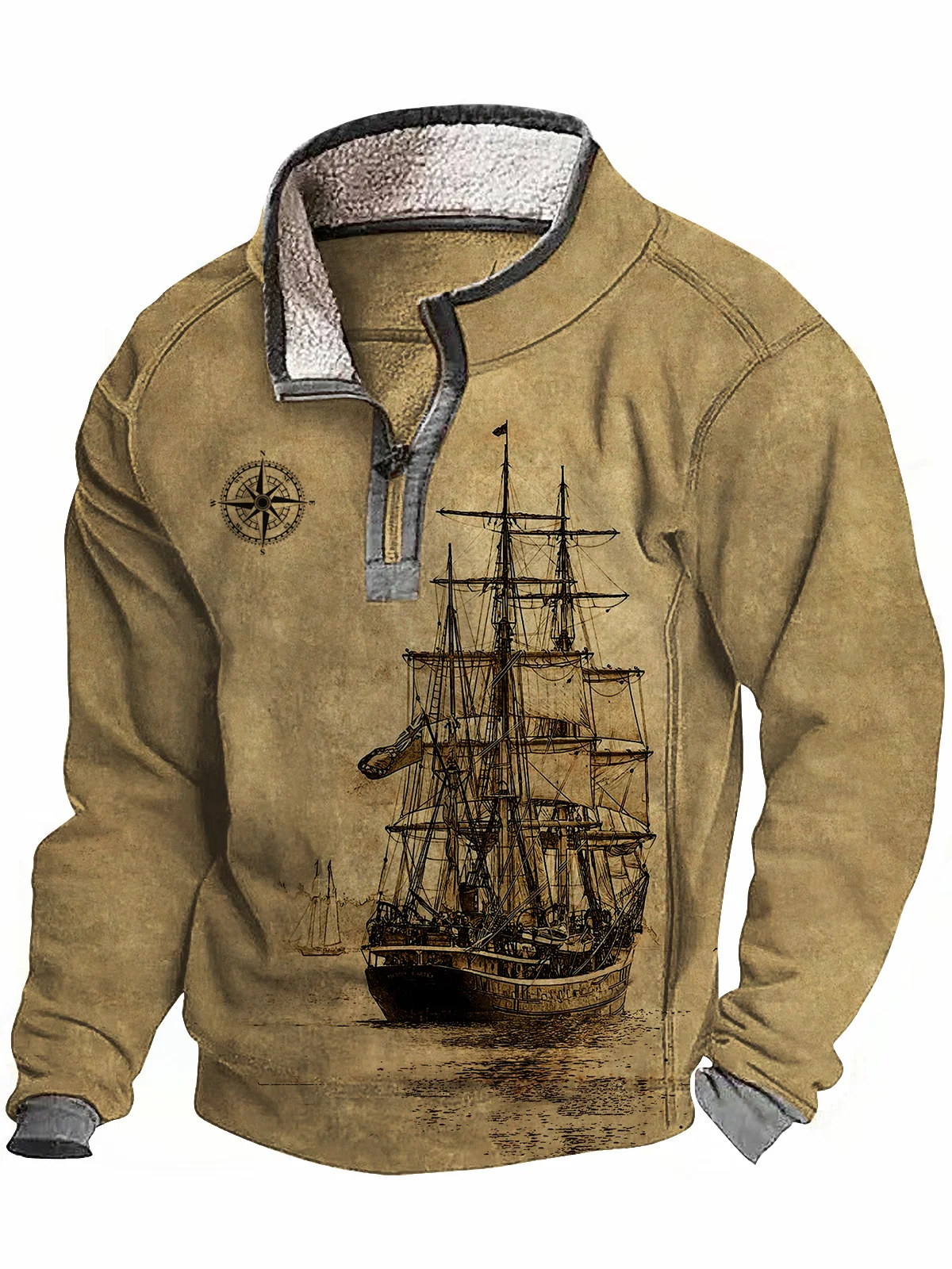 Royaura® 50's Vintage Nautical Men's Stand Collar Half Zip Sweatshirt