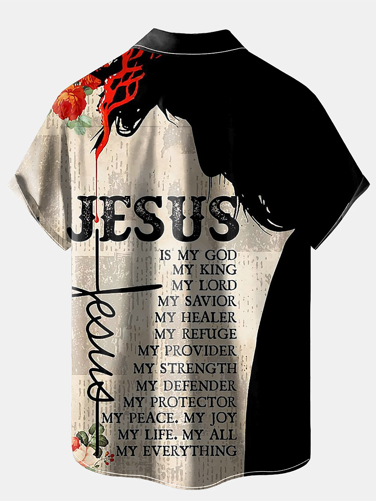 Royaura® Easter Jesus Print Men's Holiday Chest Pocket Stretch Short Sleeve Shirt Big & Tall