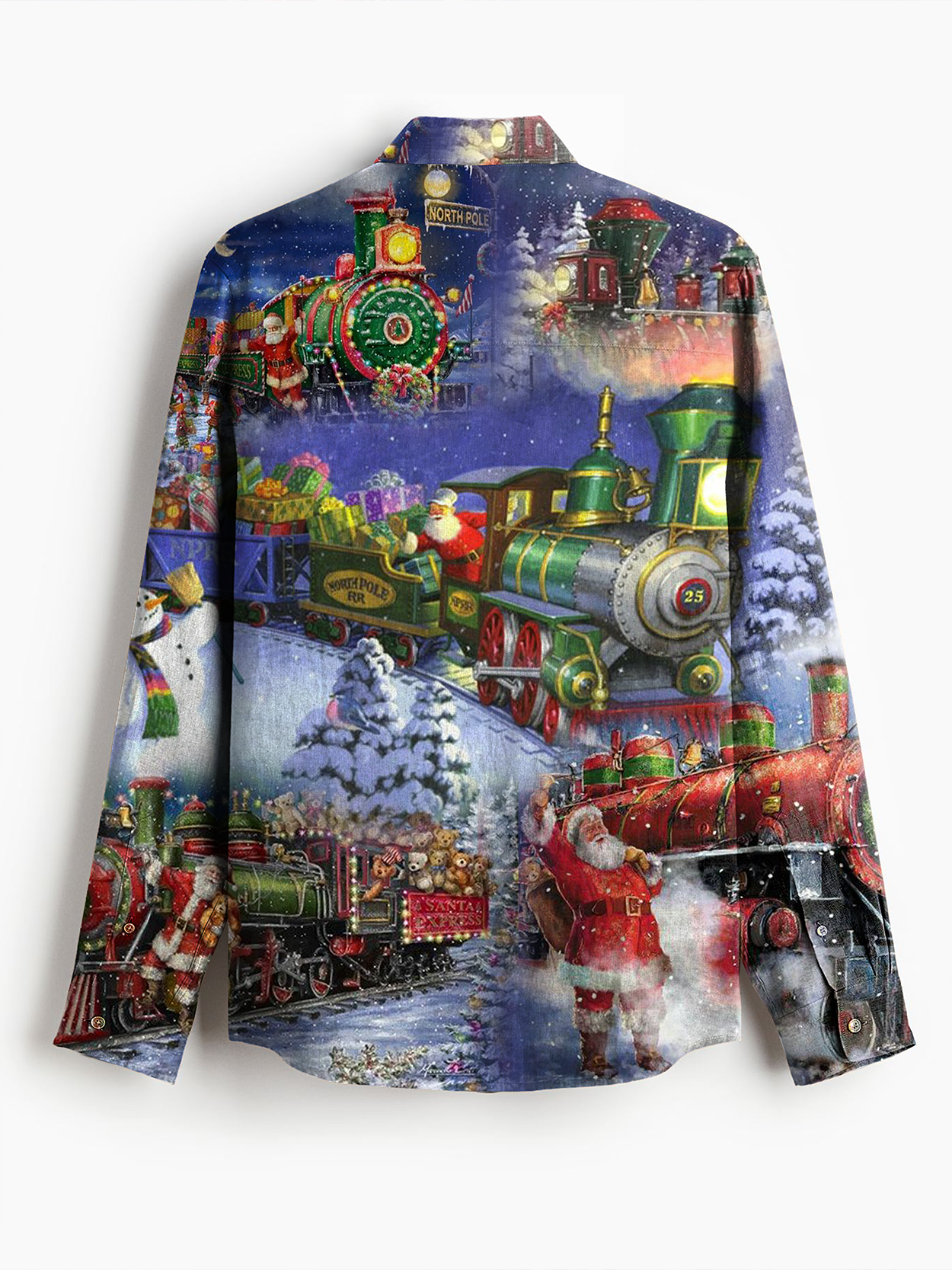 Royaura® Christmas Santa Claus Car Print Men's Holiday Chest Pocket Stretch Long Sleeve Shirt Big & Tall