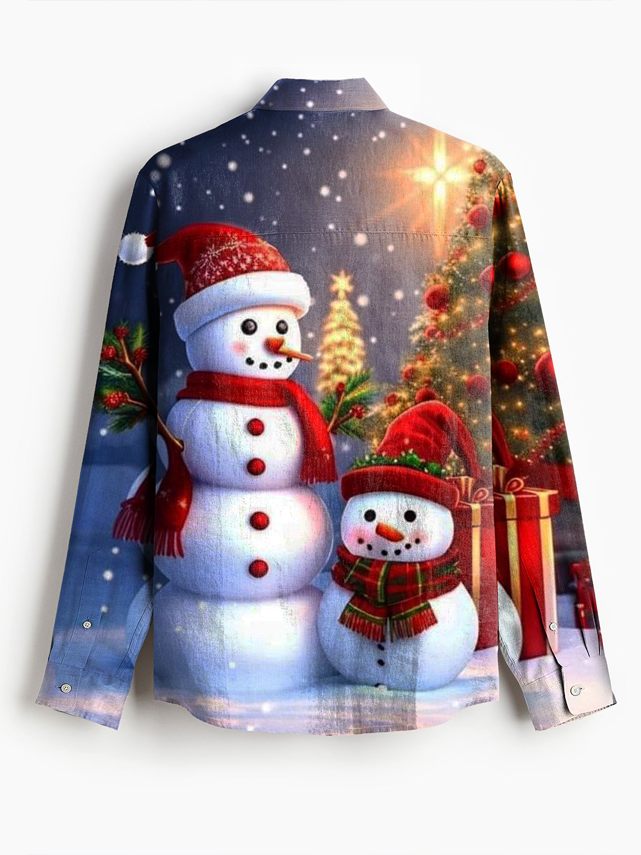 Royaura® Christmas Snowman Print Men's Holiday Chest Pocket Stretch Long Sleeve Shirt Big & Tall