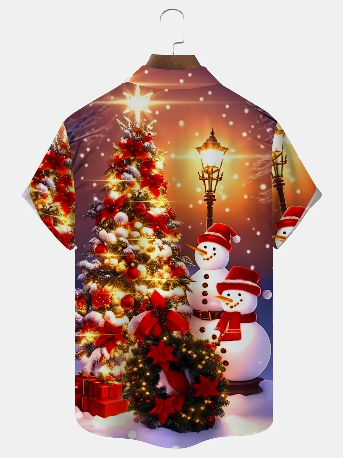 Royaura® Christmas Snowman Print Men's Button Pocket Short Sleeve Shirt Big & Tall