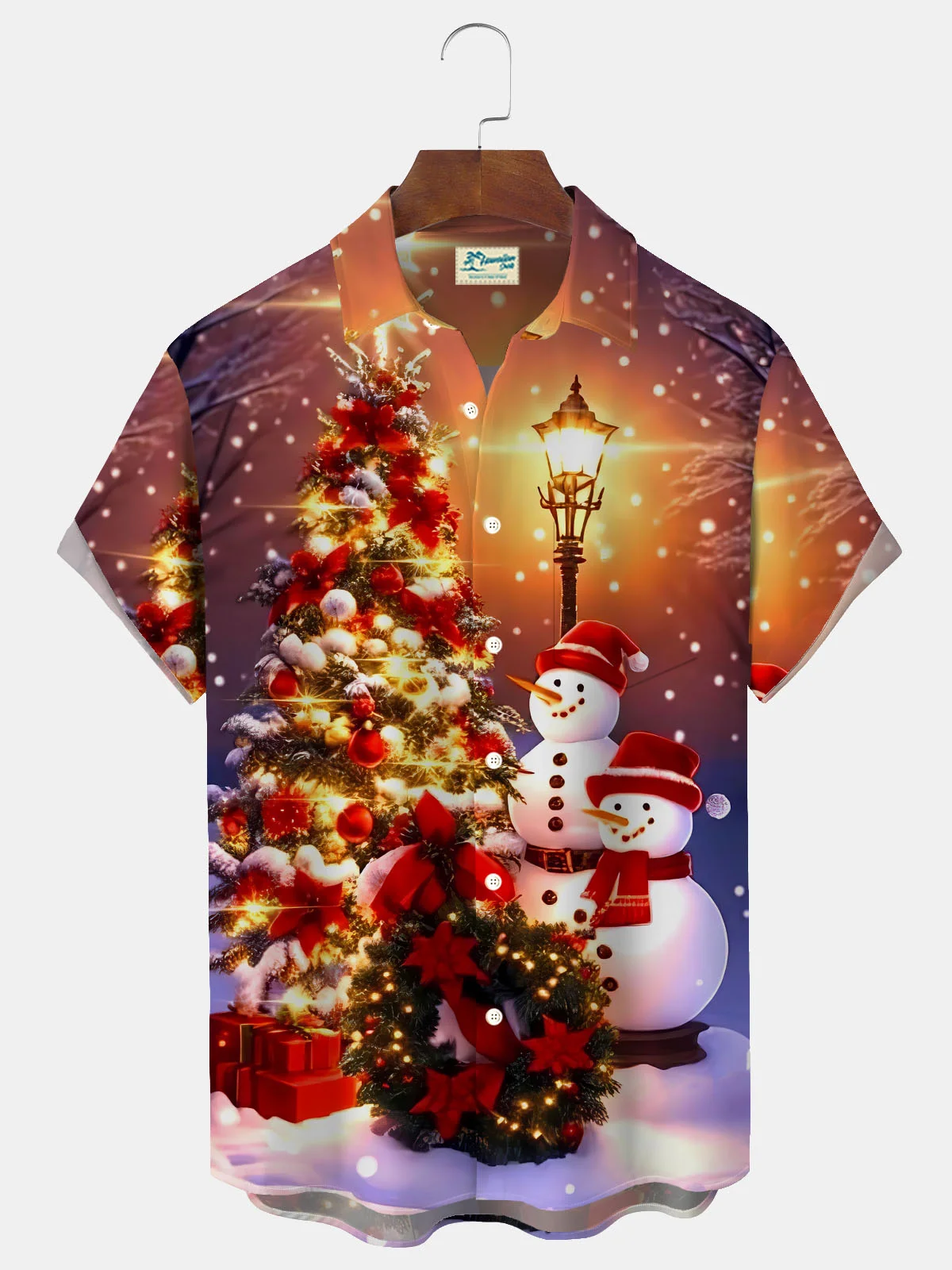 Royaura® Christmas Snowman Print Men's Button Pocket Short Sleeve Shirt Big & Tall