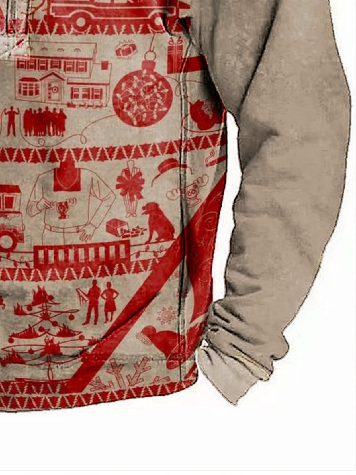 Royaura® 50s Vintage Christmas Print Men's Zippered Fleece Long Sleeve Sweatshirt Big & Tall