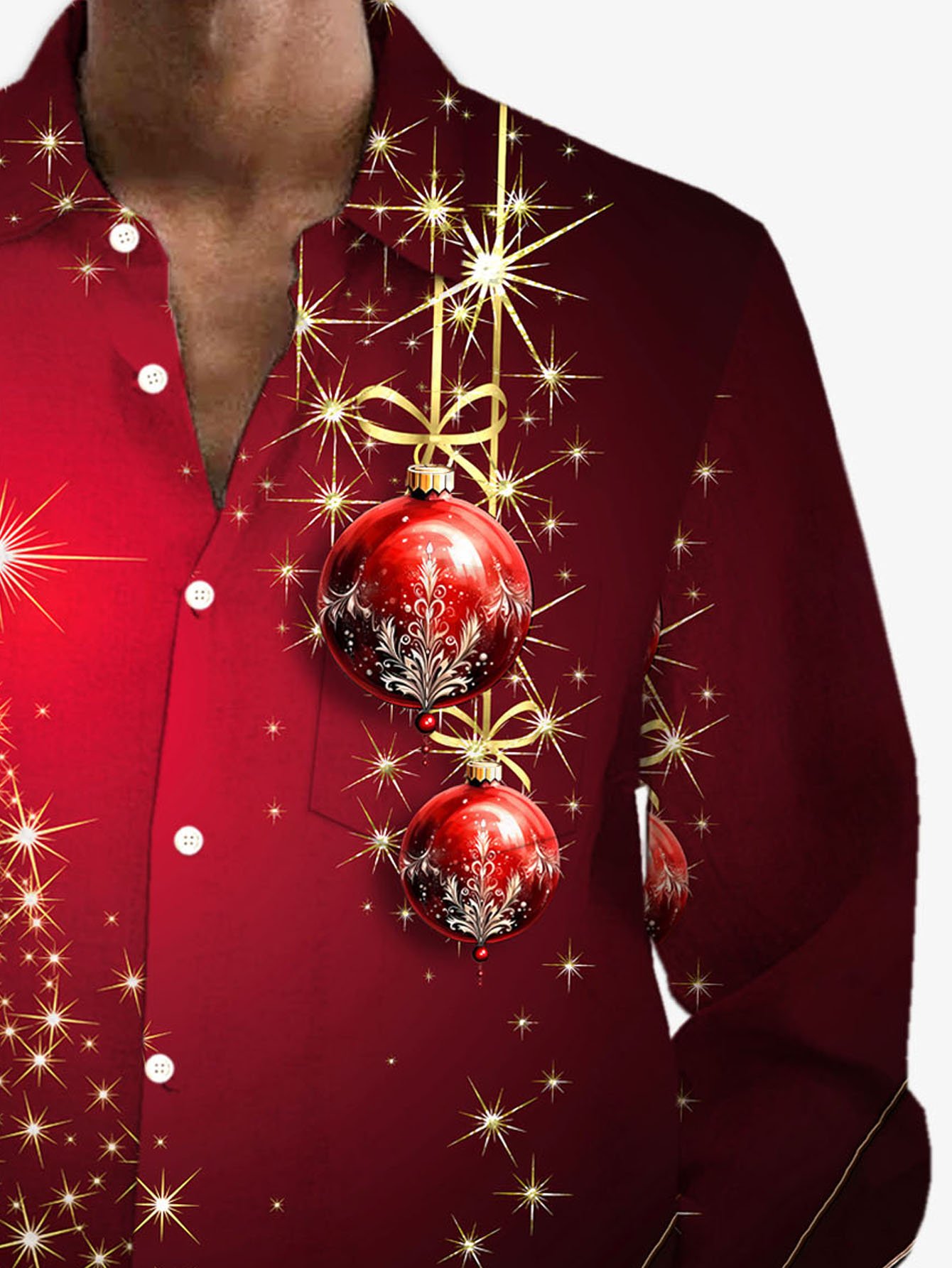 Royaura® Christmas New Year Print Men's Button Pocket Long Sleeve Shirt Big & Tall