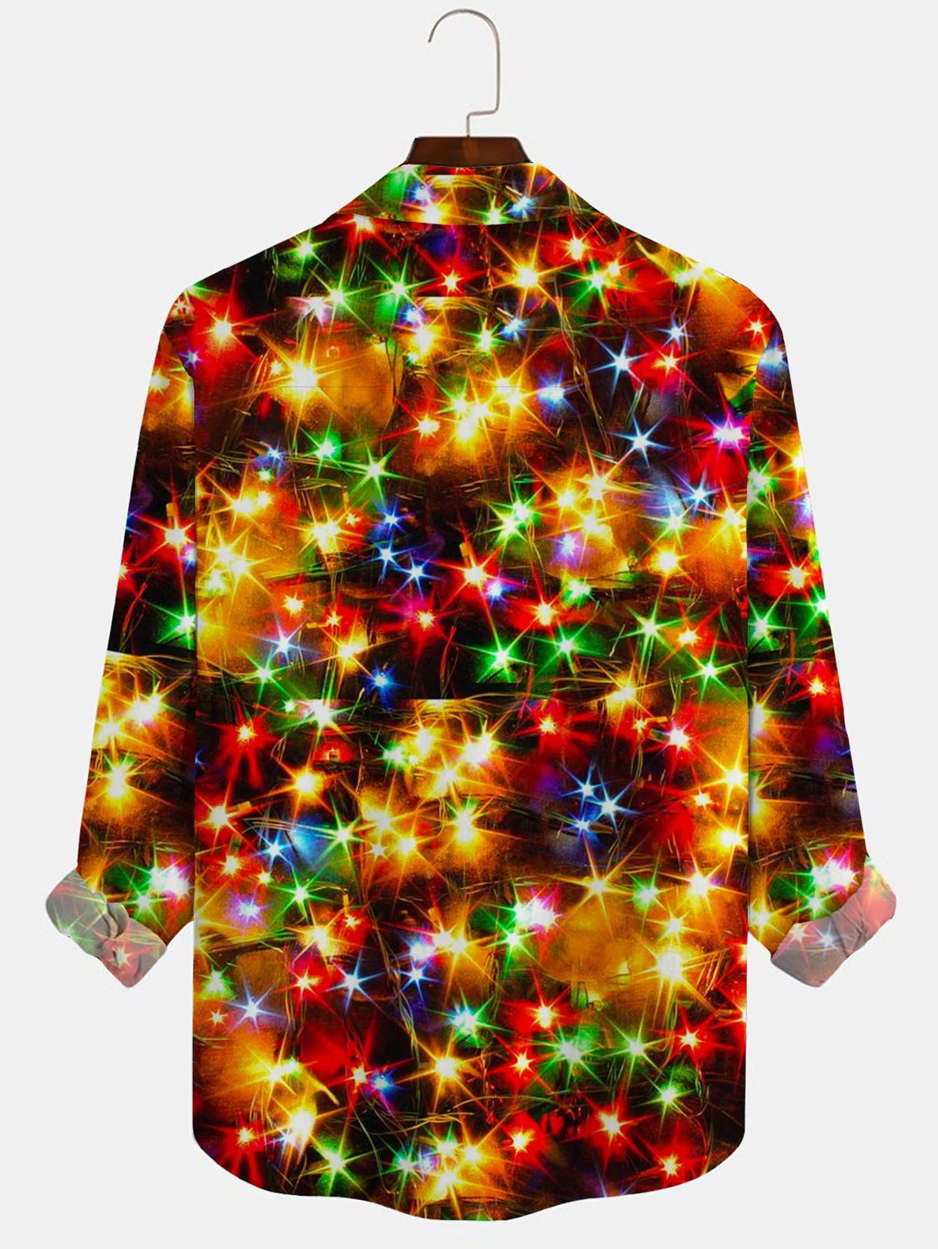 Royaura® Christmas Fun Hippie Lights Print Men's Button Pocket Long Sleeve Shirt Big & Tall