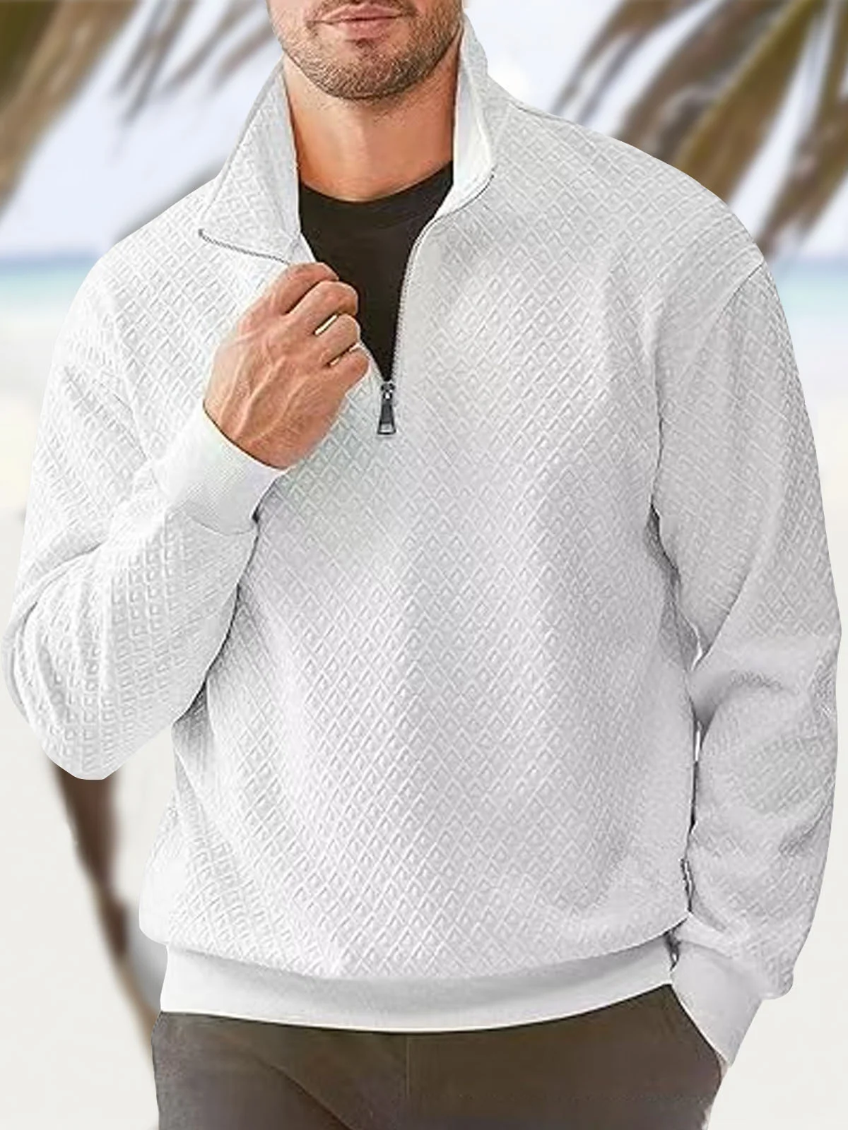 Royaura® Waffle Men's Stand Collar Zipper Long Sleeve Sweatshirt Big & Tall