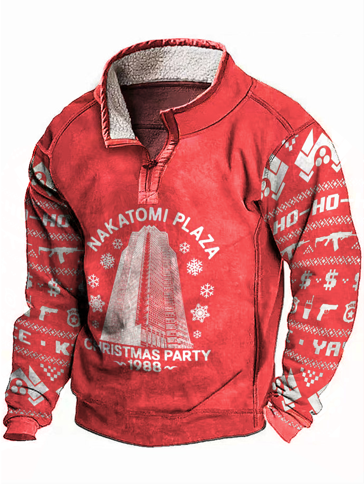 Royaura® Christmas Party Print Men's Zippered Fleece Long Sleeve Sweatshirt Big & Tall