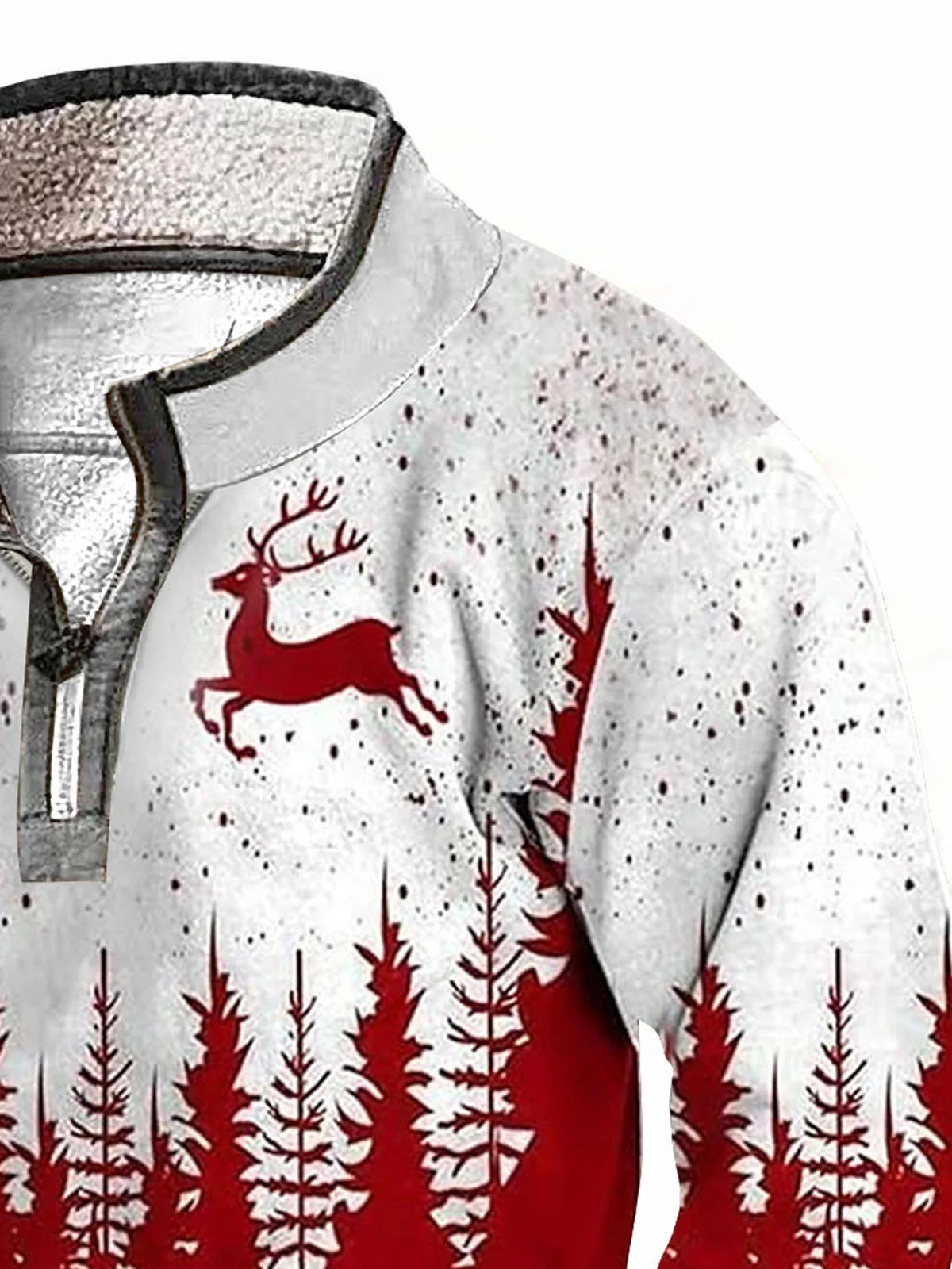 Royaura® Christmas Gradient Sika Deer Print Men's Zippered Fleece Long Sleeve Sweatshirt Big & Tall