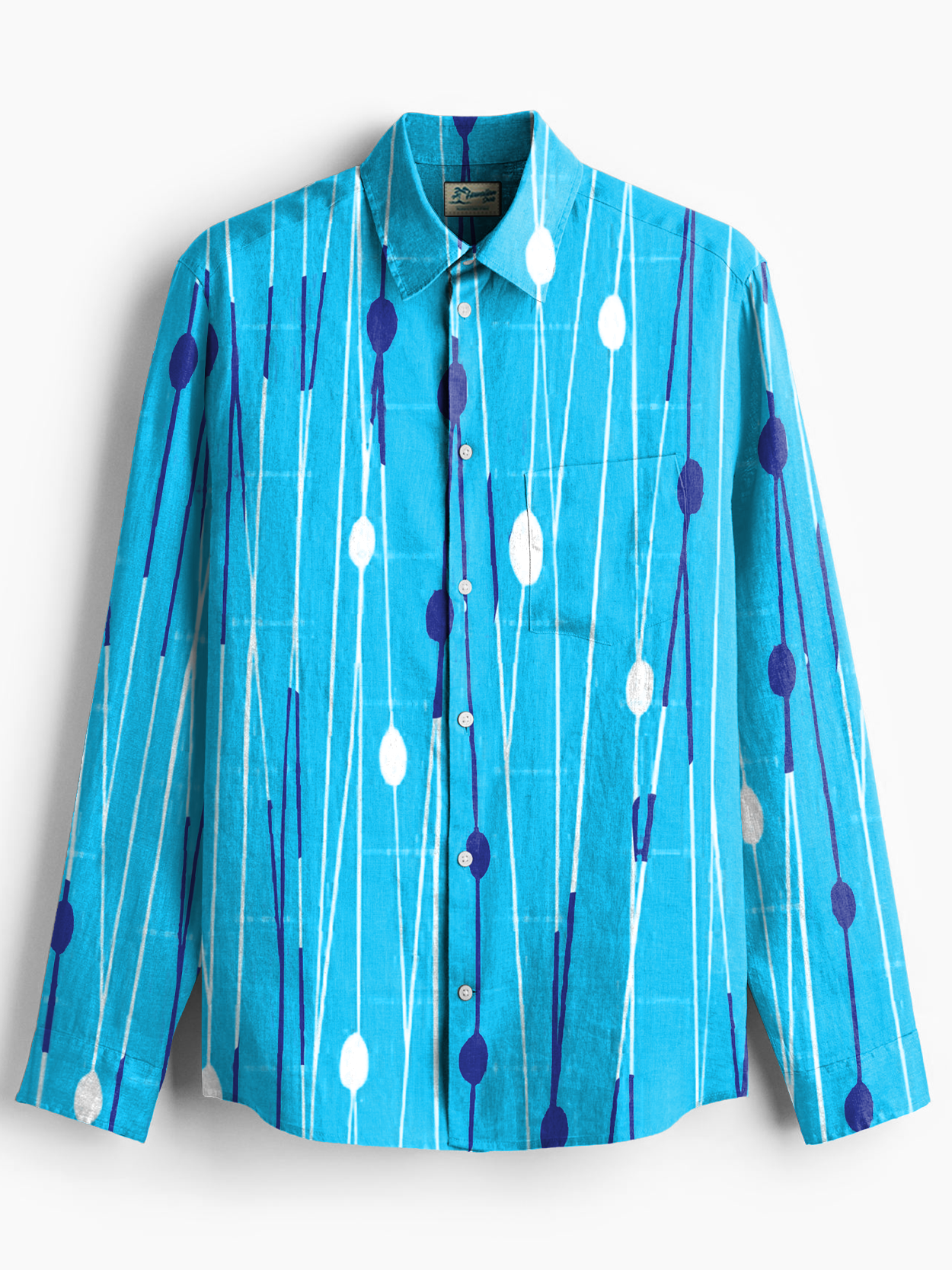 Royaura® Vintage Mid-Century Geometry Print Men's Chest Pocket Stretch Long Sleeve Shirt Big & Tall