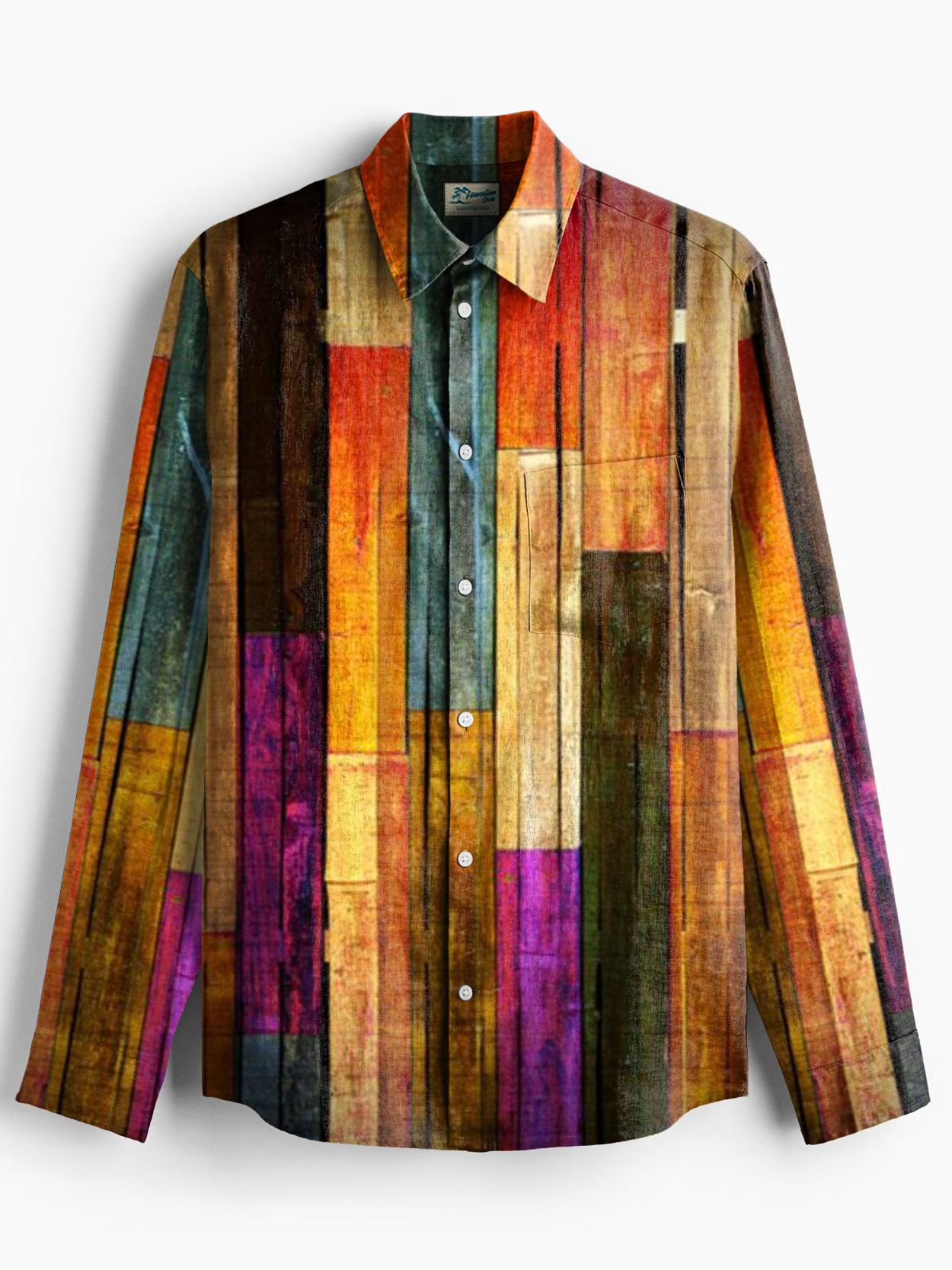 Royaura® Vintage Mid-Century Geometry Print Men's Chest Pocket Stretch Long Sleeve Shirt Big & Tall